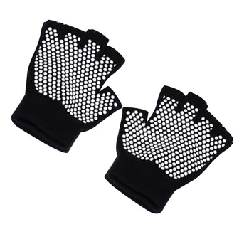 Kaymaz spor eldiveni Yarım Parmak pamuk eldivenler Makinesi Rahat Örme Eldiven Yoga Sporları için (Siyah)