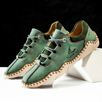 Klasik Marka erkek Açık yürüyüş ayakkabıları El Yapımı rahat ayakkabılar erkek Yeşil spor ayakkabı Anti Kayma kamp ayakkabıları Büyük Boy: 38-48