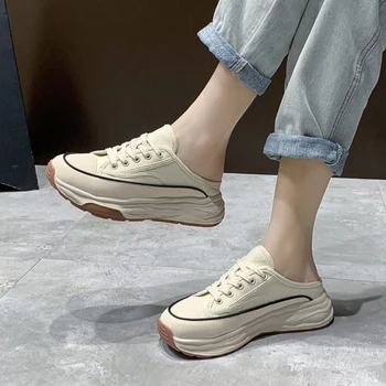 Kore Kadın Ayakkabı 2023 İlkbahar Sonbahar Yeni platform ayakkabılar Kadınlar için Moda Rahat Spor Bao Kafa Yarım Terlik Kadın
