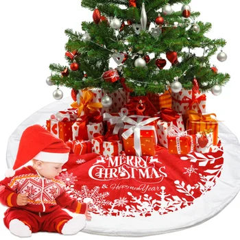 Kırmızı Noel Ağacı Etek 90 * 90 cm Noel Ağacı Etek ile Beyaz Kar Tanesi için Merry Christmas Noel Tatil Parti Süslemeleri