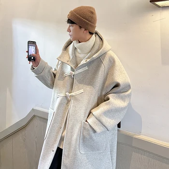 LAPPSTER-Gençlik Kore Moda Yün Kapşonlu Uzun Trençkot Streetwear Palto Yün Rüzgarlık Ceketler Kış Harajuku Mont