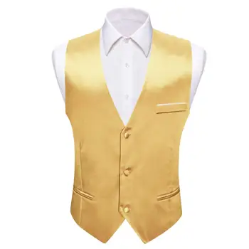 Lüks Yelek Erkekler için İpek Saten Altın Sarı Yelek Resmi İş Düğün Erkek Kolsuz Ceket Rahat Ceket Üstleri Barry Wang