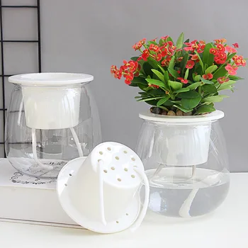 Mini Kendini Sulama Saksı Balık Tankı Şeffaf plastik saksılar Kendini Sulama Ekici Pot Vazo Ev Dekorasyon için