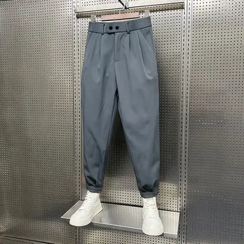 Moda Erkekler rahat pantolon Elastik Bel Küçük Ayak Ince Kore Tarzı Ayak Bileği Uzunluğu Pantolon Katı Klasik Erkek Streetwear A65