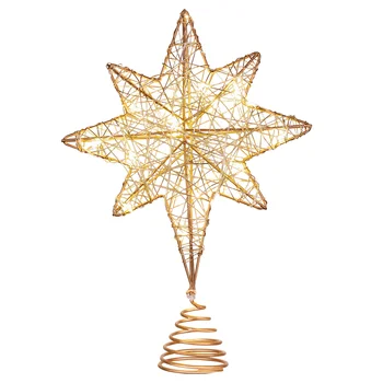 Noel ağacı Topper yıldız Glitter yedi sivri demir tel Treetop yıldız dize ışıkları ile noel partisi dekoru (gül altın)