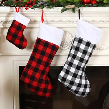 Noel Çorap sıcak tutan çoraplar Kırmızı Ve Siyah Keten Ekose Çorap Noel Dekorasyon Ev İçin 2023 Noel Ağacı Süsleme Hediye Navidad