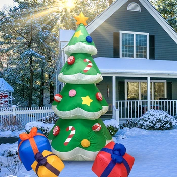Noel Şişme Ağacı Airblown Noel Baba Tırmanma Ağacı tarafından kovalanan Yavru köpek ışıklı ev Açık Yard Çim Süslemeleri