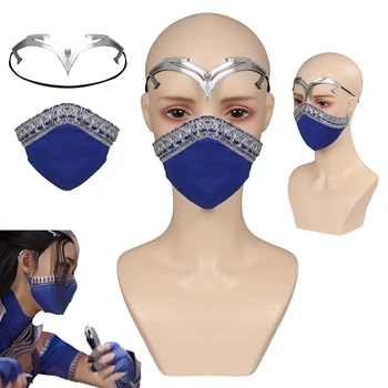 Oyun Mortal Çünkü Kombat Kitana Cosplay Maske Kostüm Sahne Mavi Maskeleri saç bandı seti Kadın Roleplay Cadılar Bayramı Kılık Takım Elbise Hediye