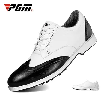 PGM Erkek golf ayakkabıları Başak ile erkek Spor Ayakkabı Su Geçirmez Anti-skid İngiliz Tarzı Rahat Mikrofiber Deri Tüm Beyaz Siyah XZ168