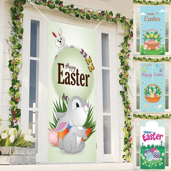 Paskalya Kapı Afiş asmak için bayrak Bahar Ev Dekor Kapı Kapak Tavşan Hayvan Alfabe Yumurta Desen Festivali Dekorasyon Malzemeleri