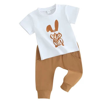 Paskalya Kıyafetler Yürümeye Başlayan Çocuklar Kızlar İçin Tavşan Tavşan Tişörtü Pantolon Bebek Bebek Kız Erkek Sonbahar Kış Giysileri