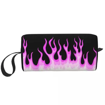 Pembe Sıcak Yangın Yarış Flames Kozmetik Çantası Kadın Sevimli Büyük Kapasiteli Makyaj Çantası Güzellik Depolama makyaj çantaları Dopp Kiti Kutusu Kasa