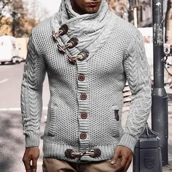 Popüler Erkek Hırka Kazak Sıcak Tek Göğüslü Sonbahar Kış Saf Renk Slim Fit Hırka Kazak Erkek Kazak Streetwear