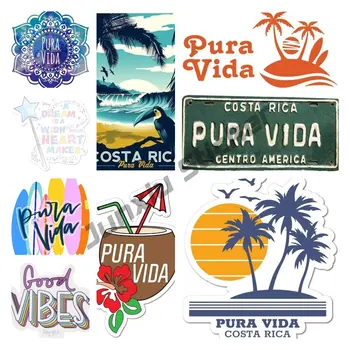 Pura Vida Kosta Rika Sticker Oval PURA VİDA Çıkartması Sörf Yığını Palmiye Ağaçları Güneş Ada Cennet İyi Vibes Tutkal Dekor