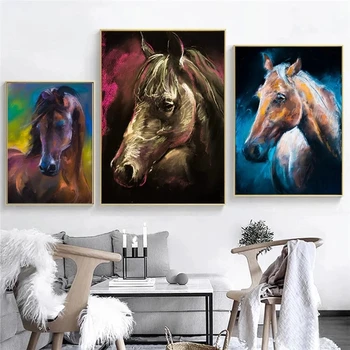 Renkli Atlar Peyzaj duvar sanatı tuval yağlıboya İskandinav Posterler ve Baskılar Hayvanlar Duvar Resimleri için Oturma Odası yatak odası dekoru