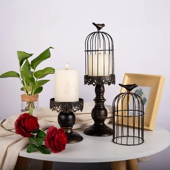 Retro Kuş Kafesi Mumluk Vintage Metal Şamdan Düğün Mum Centerpieces Masalar için İskandinav Romantik Parti Ev Dekorasyonu