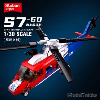 SLUBAN S7-6D Deniz Deniz Kurtarma Uçak Helikopter Yapı Taşları İnşaat Tuğla Eğitici Oyuncaklar Çocuklar için 402 Adet