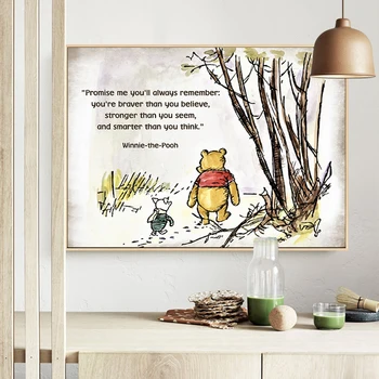 Sanat baskı Posteri Klasik Winnie the Pooh ve Piglet Tuval duvar sanatı tuval yağlıboya Resim doğum günü hediyesi Bebek Kreş Dekor