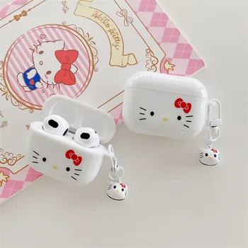 Sanrio 3D Hello Kitty Kablosuz AirPods 1 2 3 kulaklık kutusu KT Kedi AirPods Pro Kolye ile iPhone Kulaklık Aksesuarları