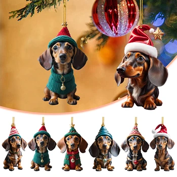 Sevimli Köpek Araba Asılı Komik Akrilik 2D Uçak Dachshund Köpek Noel Ağacı Damla Süsler Karikatür Sevimli araba Kolye Parti Malzemeleri