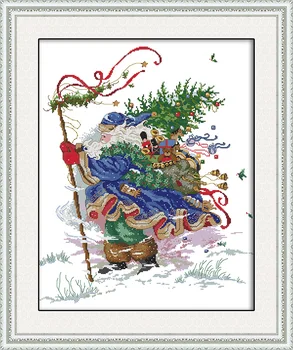 Sevinç Pazar Önceden basılmış Çapraz Dikiş Kiti Kolay Desen Aida Damgalı Kumaş Nakış Seti-Noel