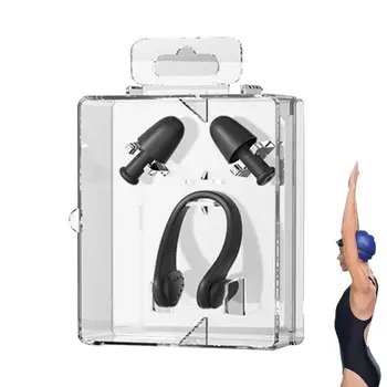 Silikon Kulak tıkacı Yüzme Kulak tıkacı burun mandalı Seti Kutusu Paketi Yükseltilmiş Yeniden Kullanılabilir Su Geçirmez Yumuşak Yüzme Kulak tıkacı burun mandalı