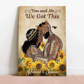 Siyah Kadınsı Poster Afrika Amerikan Duvar Dekor Kraliçe Tuval Baskı Portre Sanat Soyut Ayçiçeği Çerçevesiz Ofis Yatak Odası