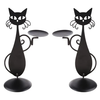Siyah Kedi mumluk Metal Mum Standı Dekor Süs El Sanatları Malzemeleri düğün yemeği masası Eve Taşınma Hediye