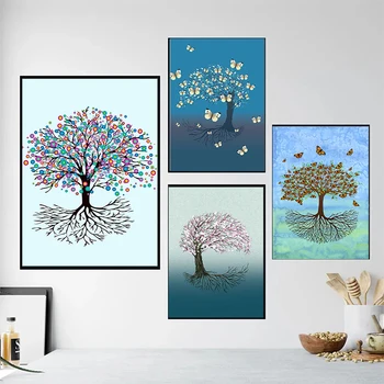 Soyut Yaratıcı Ağaç ve Kuş Boyama Tuval Poster Kelebek Ağacı Duvar sanat resmi Oturma Odası Yatak Odası için Modern Ev Dekor