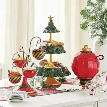 Tatil Parti şeker tabağı Aperatif Tepsisi Noel Ağacı Tatlı Masa Noel Aperatif Raf Tutucu YENİ Meyve Tabağı Çift katmanlı kek Standı