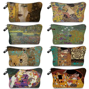 Yağlıboya Gözyaşları Baskı kadın Kozmetik Çantası Rahat Moda Makyaj Çantaları Gustav Klimt Özelleştirilebilir Seyahat makyaj çantası Bayanlar