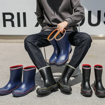 Yağmur çizmeleri Adam yürüyüş ayakkabıları Yeni Gelenler Erkekler yağmur ayakkabıları Motosiklet Botları erkek ayakkabısı Daireler PVC Mutfak Bahçe Çalışma Yağmur Çizmeleri