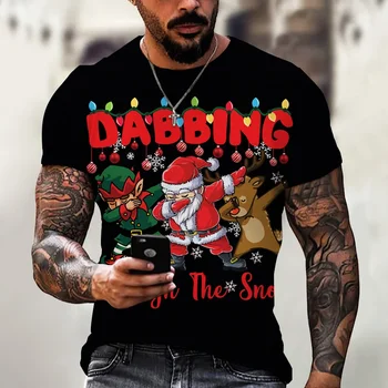 Yeni Erkek Kısa Kollu tatil elbisesi Ekip Boyun Üst Tee Noel Baba Streetwear Moda Serin T Shirt 2023 Noel erkek tişörtü