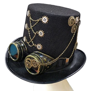 Yeni Kadın Cadılar Bayramı Gotik silindir şapka Steampunk Dişliler düz silindir şapka Gözlük Unisex