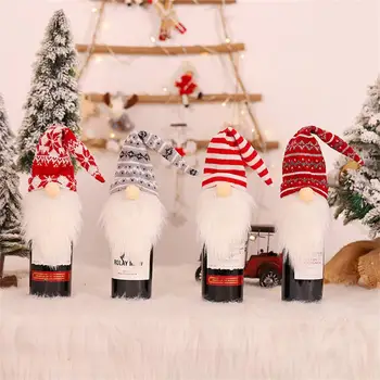 Yeni Yıl 2024 Noel Süslemeleri Noel Baba şarap şişesi Toz Kapakları Şampanya Hediyeler Çanta Noel Ev Yemeği Parti Masa Dekorları
