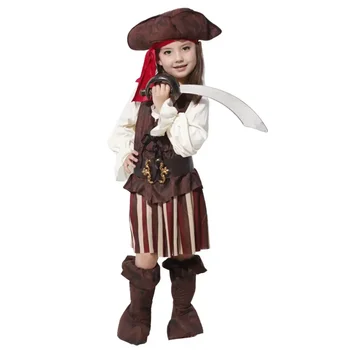 Yeni Yıl Cadılar Bayramı Kostüm Çocuklar Kızlar İçin Korsan Kaptan Jack Sparrow Kostüm Şapka Çocuk Karayip Korsanları Cosplay