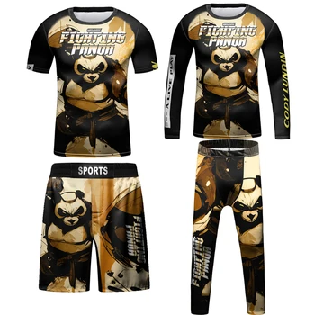 Yeni Çocuk MMA Sıkıştırma T-Shirt + Pantolon Rashguard Çocuklar 4 adet / takım Spor Salonu Muay Thai Şort Çocuk Erkek Jiu Jusit Bjj MMA Giyim