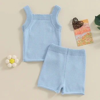 Yenidoğan Bebek Kız Yaz Kıyafet Çiçek Işlemeli Kombinezonlar Örgü Tankı Üstleri Şort 2 Adet Giysi Set