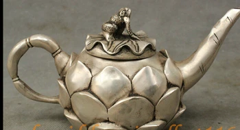 dekorasyon Tibet bakır gümüş Halk Çin Gümüş Uğurlu Lotus Şekli Kurbağa Kurbağa Heykeli Çaydanlıklar karaf