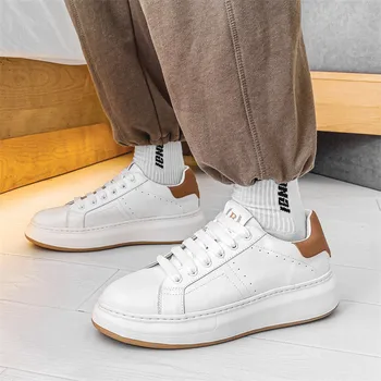 erkek moda beyaz ayakkabı lace up flats platformu ayakkabı nefes orijinal deri sneakers gençlik sokak tarzı ayakkabı zapatos