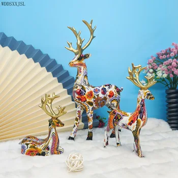 yaratıcı hayvan sika geyik dekorasyon su transferi renkli reçine el sanatları ev giriş oturma odası masaüstü süslemeleri