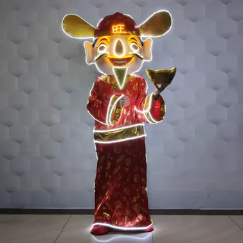 Çin Yeni Yılı bebek kostümleri led ışık geleneksel festivali karanlıkta parlayan zenginlik Tanrısı kostümleri gösterisi uğurlu kostümleri