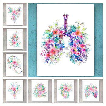 Çiçek Anatomisi Beyin Kalp Akciğerler Ev Dekor Hemşire Tıbbi Tuval HD Baskılar Boyama Modüler Resimler Duvar sanat posterleri Sanat