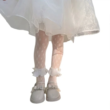 Çocuk Kız Külotlu Elastik Örgü See-through Patchwork Lolita Çorap Slim Fit Çorap Tayt