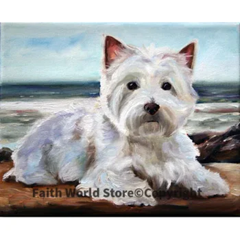 ÜST köpek sanat boyama-West Highland Beyaz Terrier köpek yağlıboya - - - 100 % handpainted sanat-özel köpek boyama kabul