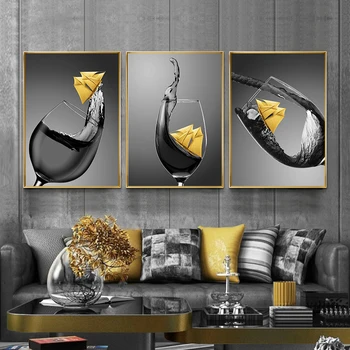Şarap bardağı Küçük Tekne Tuval Baskı Boyama Yemek Odası ve Mutfak modern ev dekorasyonu duvar Sanatı Çiçek Resimleri