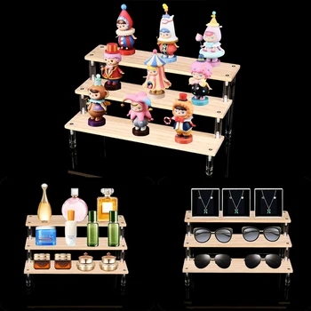 Şeffaf Akrilik Ahşap Ekran Yükseltici Raf, Ekran Cupcake Standı, Parfüm Organizatör Aksiyon Figürleri Koleksiyon, Kozmetik Depolama