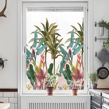 Şeffaf pencere filmi Vitray Dekoratif Rulo Tropikal Yağmur Ormanları Çiçekler Bitkiler için Uygun Banyo Yatak Odası Yeni