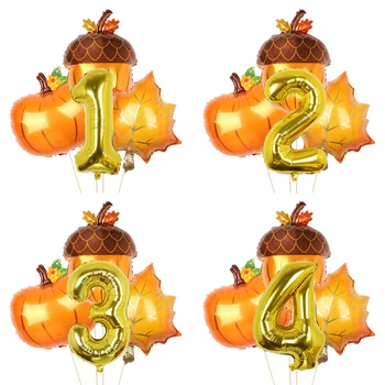 Şükran Balonlar Çam Kozalağı Akçaağaç Yaprakları Kabak Balon 32 inç Numarası Topu Sonbahar Orman Tema Parti Doğum Günü Dekor